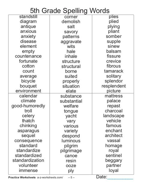 5th Grade Spelling Bee Words