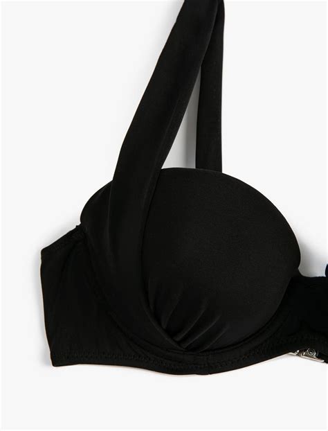 Siyah Kadın Push Up Bikini Üstü Kalın Askılı Drapeli 3SAK10152BM Koton