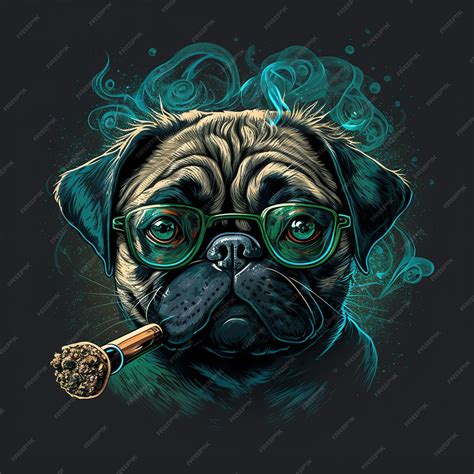 Premium Photo Stylish Pug In Glasses Smokes A Cigarette Green Smoke