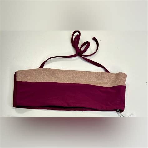 Pilyq Swim Pilyq Swim Vino Purple Color Block Metallic Bandeau Halter Bikini Top New Size S