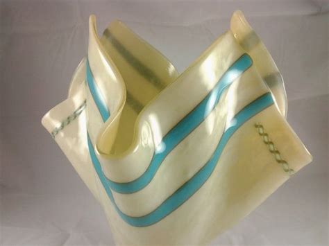 French Vanilla Turquoise Blue Fused Glass Vase