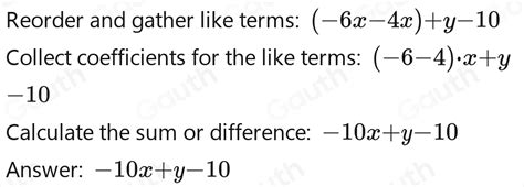 Solved: -6 x+y-4 x-10 [algebra]