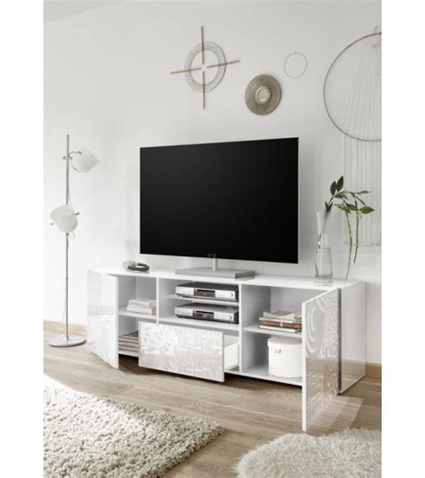 Mueble Tv Puertas Caj N Mirel Blanco Lacado Cm