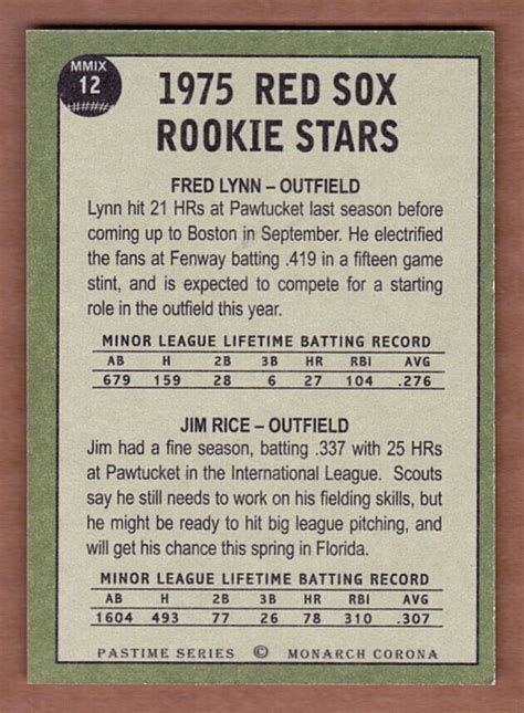 Fred Lynn Jim Rice Boston Red Sox Rookie Stars Pastime Nm