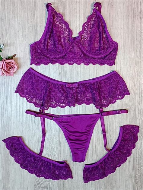 Conjunto Lingerie Sexy Cinta Liga Perneira Ref Shein Brasil