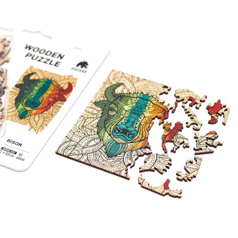 Pocket Size Bison Shaped Piecezz Wooden Puzzle, Animal Shaped Puzzle