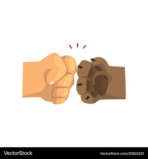 Dog paw and human hand bumping together Royalty Free Vector