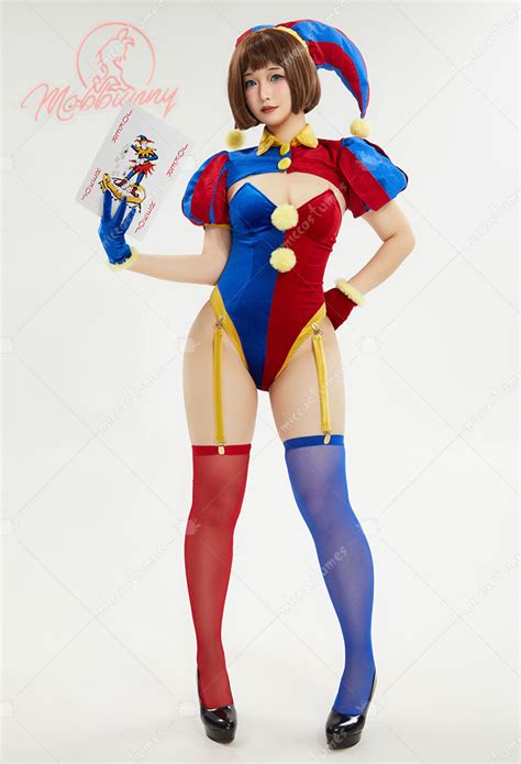 Women Tadc Clown Girl Derivative Sexy Lingerie Set Blue Red Bodysuit And Mini Skirt With