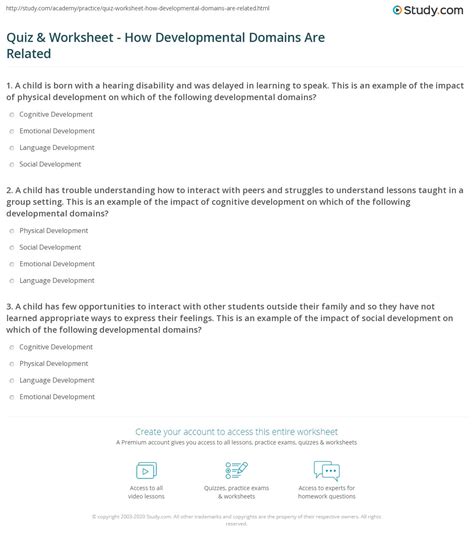 Quiz & Worksheet - How Developmental Domains Are Related | Study.com
