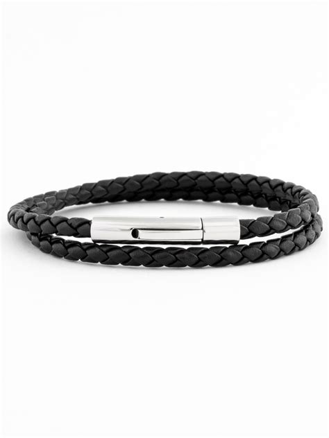 Black Leather Bracelet Dual Elegance Silver Shop Online