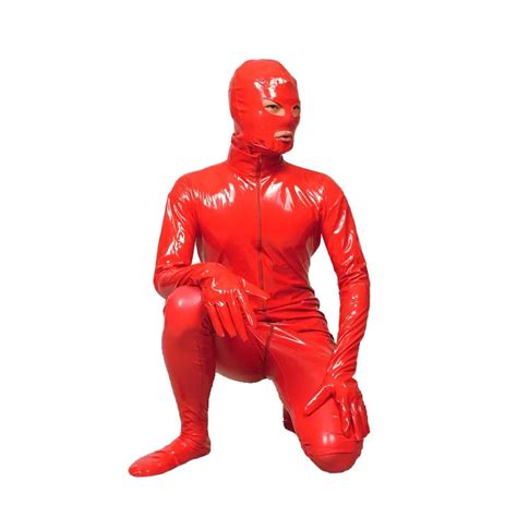 Free Shipping New Arrival Sexy Red Pvc Zentai Catsuit Fancy Dress