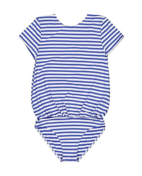 Maillot de bain anti UV pour fille Birgit à rayures bleu Cobalt