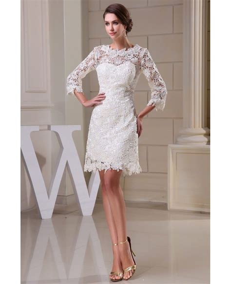 Lace Short Wedding Dresses With Sleeves For Reception A Line High Neck