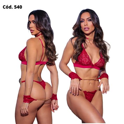 Conjunto Lingerie Sexy Amor Proibido Calcinha Ajust Vel Suti Em Renda E Algemas Dna