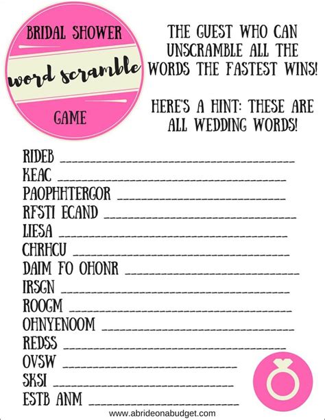 Free Printable Bridal Shower Games Word Scramble