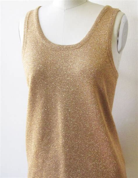 Gold Tank Top Vintage 80s Metallic Gold Knit Tank Top