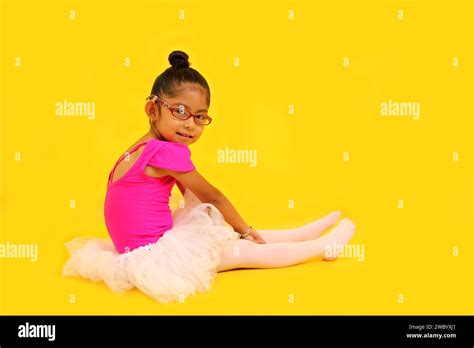 Year Old Brunette Latina Girl With Eyeglasses Dressed In Pink Leotard And Ballerina Tutu Takes