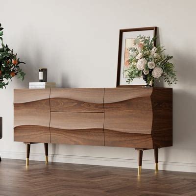 Lake Walnut Sideboard Credenza With Storage Buffet Kitchen Cabinet