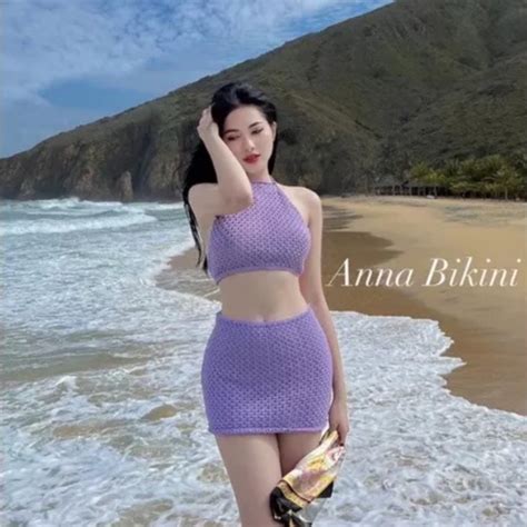 Set Bikini Món Áo Buộc Dây Cổ Và Eo Chất Len Mong Mặc Đi Bơi Đi Biển Cực Xinh Hàng QCCC