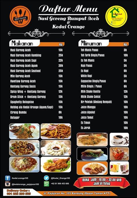 menu  nasi goreng rumput aceh restaurant bandung