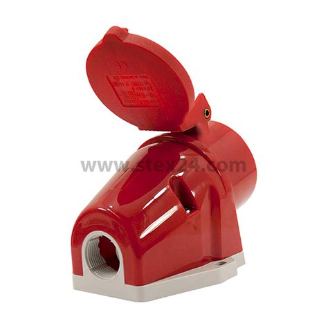 16 ampere CEE wall socket 5-pole (3P+N+PE) Socket, Coding 6h flame red