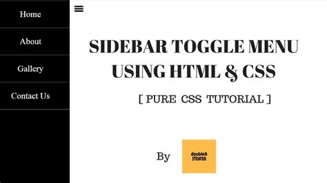 Sidebar Toggle Menu Using Html And Css By Doublea Studio Youtube