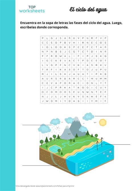 Ficha para imprimir Sopa de letras El ciclo del agua Página 1