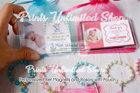 Cod Ref Magnets And Rosary With Pouch Christening Baptism Souvenirs