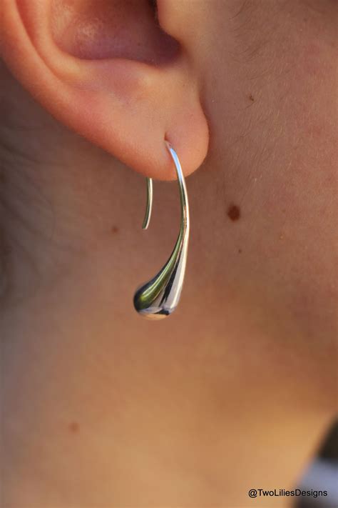 Sterling Silver Teardrop Earrings Long Liquid Rain Drop Etsy Women