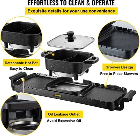 Elektrische BBQ Pan Grill En Hot Pot Krachtig 2400W Draagbaar En Rookvrij Bol