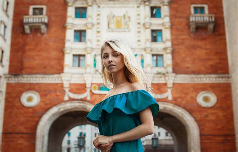 Wallpaper Women Outdoors Model Blonde Depth Of Field Dress Blue