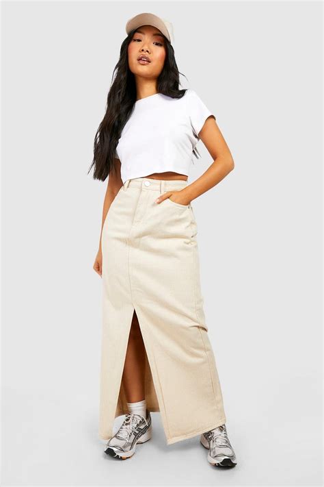 Denim Split Front Maxi Skirt Boohoo Usa