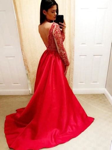 Sexy Backless Long Sleeves Beaded V Neck A Line Long Evening Prom Dres