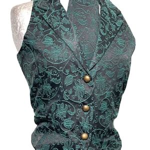 2 Pcs Women Waistcoat Outfit With Back Corseted In Teal Black Victorian