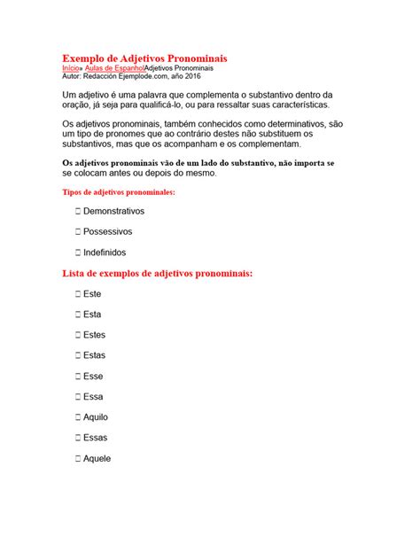 O Que É Pronominais - Exemplo de Adjetivos Pronominais | PDF