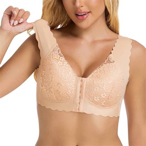 Mgmyaa Women Lingerie Thin Front Closure Wireless Bras Sexy Lace Bra Summer Thin Lingerie