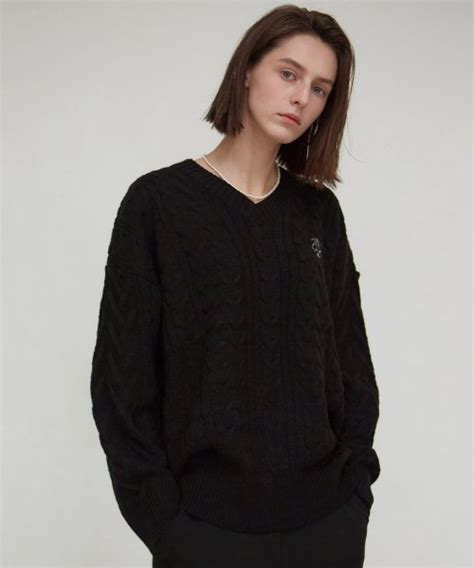 MUSINSA NICK NICOLE OVERSIZED V NECK KNIT BLACK