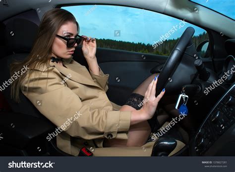 Girl Lingerie Sunglasses Driving Car Stock Photo Edit Now 1378827281