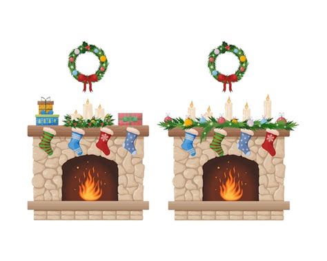 Chimenea Chimenea De Navidad Con Corona De Navidad Y Calcetines Para