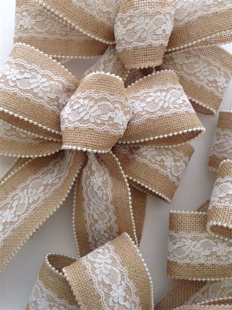 Wedding Burlap Bows Wedding Decoration Burlap White Lace Etsy