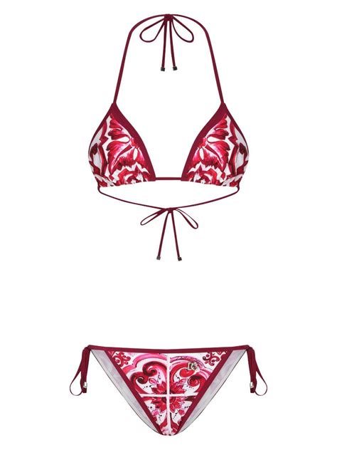 Dolce Gabbana Majolica Print Bikini Red Editorialist
