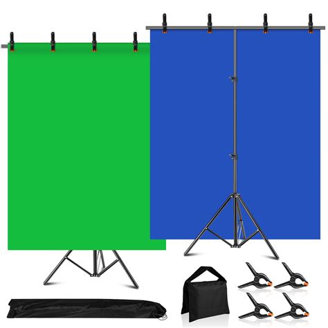 MSKIRA Blue Green Screen Backdrop with Stand Kit, 6.5 X 6.5Ft T-Shaped ...