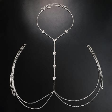 Matrooy Luxury Body Chain Jewelry Harness Bikini Chest Necklace Rhinestone Crystal Bra Silver