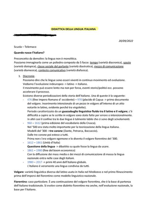 Didattica Lingua Italiana Riassunto DIDATTICA DELLA LINGUA ITALIANA