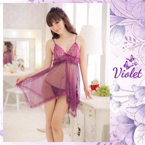 Jual New Violet Lingerie Set G String Wanita Transparan Lace Deep V Neck Terbaik Shopee