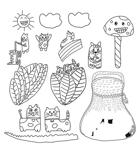 Set of Doodle cat art stock illustration. Illustration of meow - 198886157