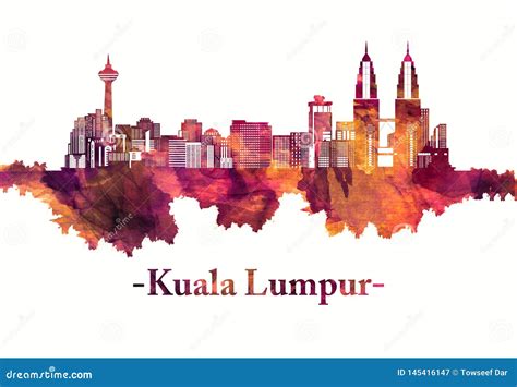 Kuala Lumpur Malaysia Skyline in Red Stock Illustration - Illustration ...