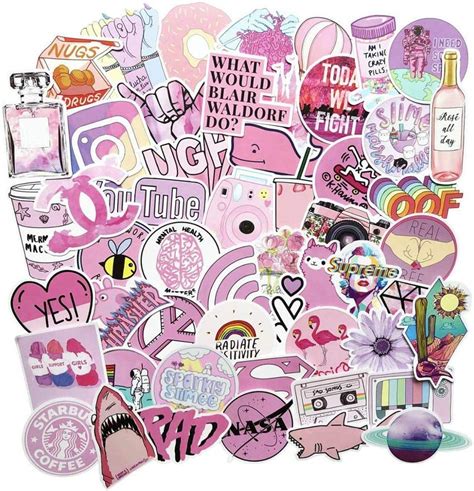 Xcvbn Pink Aesthetic Sticker Pack Vinyl Waterproof Water Bottle Laptop