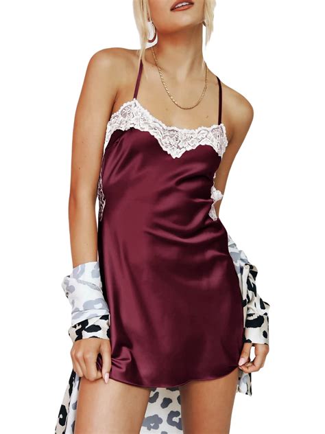 Liangchengmei Women Lingerie V Neck Nightwear Satin Sleepwear Lace Chemise Mini Teddy Walmart