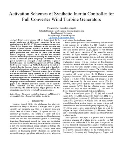 Pdf Activation Schemes Of Synthetic Inertia Controller For Full